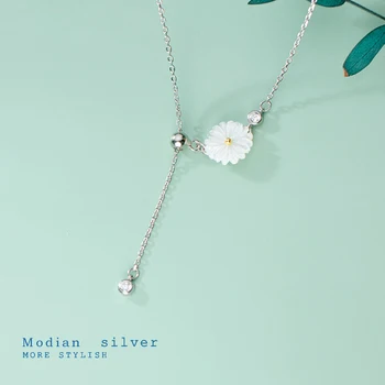 Modian Noi Argint 925 Radiant CZ Alb Cristal floare Floare de Lumină Margele Pandantiv Femei Lanț de Link-ul de Bijuterii Fine