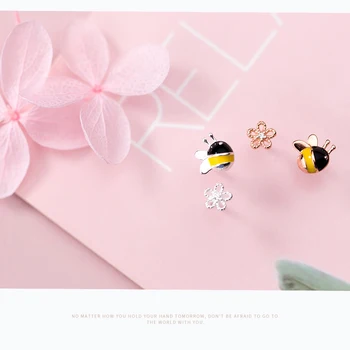 Modian Veritabil 925 Sterling Silver Insecte Albine Email Floare Stud Cercei pentru Femeile Mici Drăguț Moda Bijuterii Cadouri Pendientes