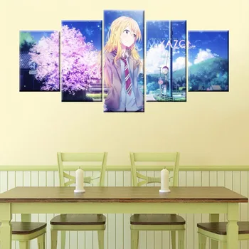 Modular Canvas Decor Acasă Printuri 5 Piesă În Aprilie Pictura Anime Poster De Arta De Perete Moderne Imaginile Pentru Camera De Zi Încadrată