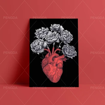 Modular Hd Rezumat Inima Rosie Imprimă Imaginea Decor Acasă Multe Flori Tablouri Canvas Postere De Arta De Perete Pentru Camera De Zi, Fara Rama