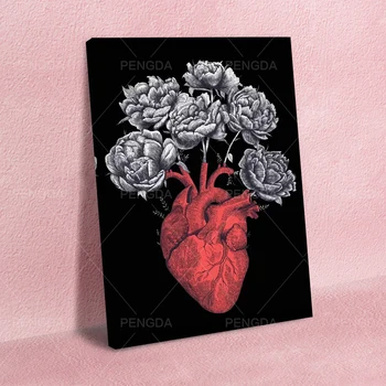 Modular Hd Rezumat Inima Rosie Imprimă Imaginea Decor Acasă Multe Flori Tablouri Canvas Postere De Arta De Perete Pentru Camera De Zi, Fara Rama