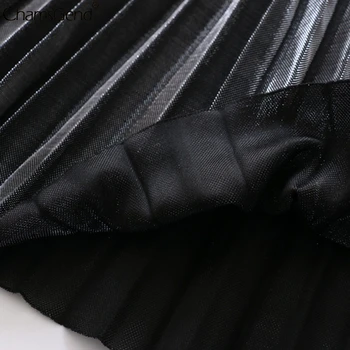 Modă de Culoare Solidă Mult Fusta Plisata Femei Elegante Midi Talie Elastic Fusta Talie Mare Fuste Plisate Falda Plisada Mujer #4z