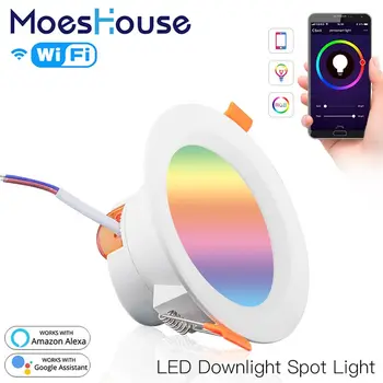 MoesHouse WiFi Smart LED Downlight 7W RGB+CW+WW Reglaj Rundă de Lumină la fața Locului de Munca cu Alexa de Start Google AC110-240V