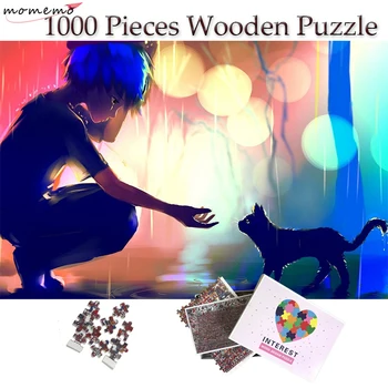 MOMEMO Persoană Tânără și Pisica din Lemn Puzzle 1000 Piese Super Cald Model Puzzle Jucării pentru Adulți, Adolescenți, Copii, Decor Acasă