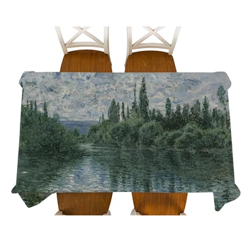 Monet-sur-Seine tablou Decorativ rezistent la apa Lenjerie de pat față de Masă Gros de formă Dreptunghiulară Masă de Acoperire Ceai de Masă