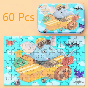 Montessi 60 de Piese Puzzle din Lemn Jucarii pentru Copii Desene animate Animale Vehicul Lemn Jigsaw Copil Jucărie de Învățământ pentru Copii de Craciun Cadou