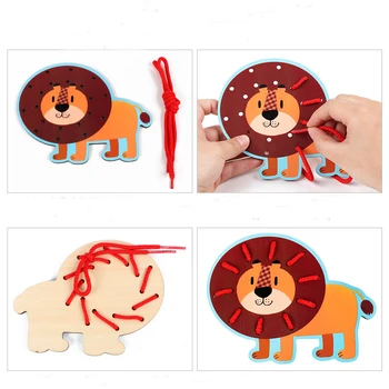 Montessori Animale Desene animate de Fructe margele Înșirare Margele Filetare Joc de Educație Jucărie din lemn siret cărți pentru Copii