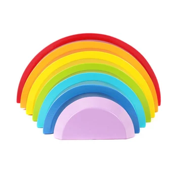 Montessori Curcubeu Waldorf Jucării Bloc Devreme Leranning De Învățământ Stivuitor De Creatie Rainbow Blocuri Jucarii Din Lemn Pentru Copii
