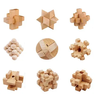 Montessori Jucarii din Lemn 9pcs Tradițională Chineză Puzzle Inteligenta Jucărie Puzzle-uri din Lemn Luban Blocare Jucărie de Învățământ