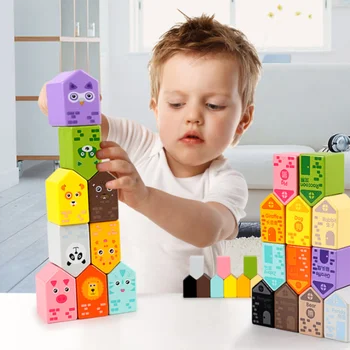 Montessori jucării Nou fericit oraș pentru copii blocuri de construcție din lemn spațiu de master formarea gândirii jucarii educative