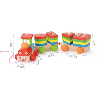 Montessori Jucării Trailer Tren Din Lemn Vehicul Blocuri Geometrie Culoare Cunoaștere Devreme Jucării Educative Pentru Copii De Cadou