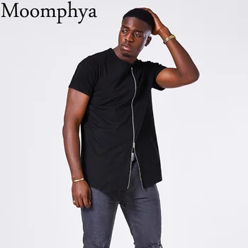 Moomphya Moda extinde hip hop street tricou swag Tiv t camasa barbati Elegant Mid zip design bărbați tricou