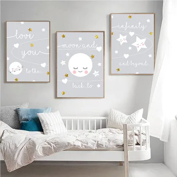 Moon Star Panza Poster Kawaii Pepinieră Wall Art Print Panza Pictura Nordică Copii Decorative Poza Copilului Decorare Dormitor