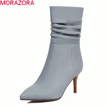 MORAZORA 2020 Femei cizme stilet tocuri ascuțite toe plealed doamnelor pantofi toamna iarna culoare solidă glezna cizme