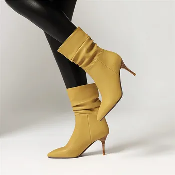 MORAZORA 2020 Femei cizme stilet tocuri ascuțite toe plealed doamnelor pantofi toamna iarna culoare solidă glezna cizme