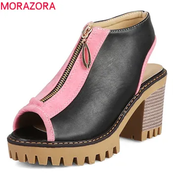 MORAZORA 2020 nou stil pentru femei sandale peep toe pantofi de vara culori amestecate cu fermoar tocuri platforma pantofi pentru femeie pantofi rochie
