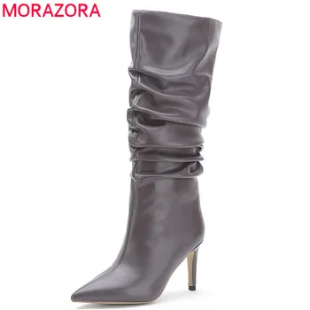 MORAZORA 2020 vânzare fierbinte femei cizme genunchi ridicat subțire sexy cu toc înalt cizme a subliniat toe toamna cizme de iarna pentru femeie pantofi de nunta petrecere