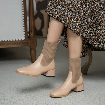 MORAZORA 2021 dimensiuni Mari 33-48 femei cizme med tocuri deget de la picior pătrat Chelsea cizme toamna iarna ghete pentru femeie negru caise