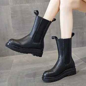MORAZORA 2021 Noi, originale, cizme din piele pentru femei toamna iarna glezna cizme platforma Chelsea cizme de alunecare pe doamnele botas alb negru