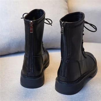 MORAZORA 2021 Noi, Originale, cizme din piele pentru femei dantelă sus toc pătrat negru primavara toamna întinde glezna cizme pentru femei pantofi