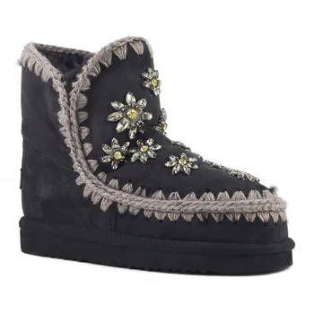 Moug de iarnă pantofi femei cizme de zăpadă original eschimos 18 crytral flori fhandmade piele de oaie platforma doamnelor cizme glezna