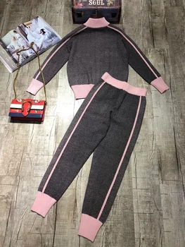 Mozuleva de Înaltă Calitate Noi de Iarna Femeie Trening Geometrice stripeTurtleneck Fermoar Cardigane Tricotate+Femei din Două piese Pantaloni Seturi