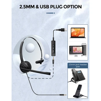 Mpow 2,5 mm USB Telefon cu Fir Căști cu Anulare a Zgomotului Microfon si Buton de Mute pentru Panasonic Telefon USB pentru PC, Laptop