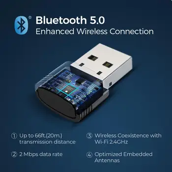 Mpow BH456 Bluetooth 5.0 Adaptor USB Wireless Dongle Bluetooth Receptor și Emițător pentru Tastatura Laptop Căști Difuzoare