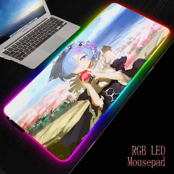 MRGRGB Fata Anime Re Zero RGB Jocuri Mari Mouse Pad Moale LED Backlit Calculator Mousepad pentru Gamer PC de Birou Birou Mat XXL