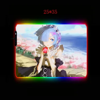 MRGRGB Fata Anime Re Zero RGB Jocuri Mari Mouse Pad Moale LED Backlit Calculator Mousepad pentru Gamer PC de Birou Birou Mat XXL