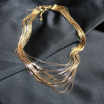 Multistrat Colier Lady Ciucure de Aur din Aliaj de Zinc Lanț Pentru Femei de Metal Punk Guler Claviculă Colier Moda bijuterii