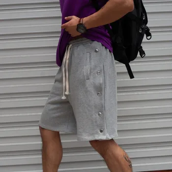 Musculare exercițiu de fitness de agrement bumbac CEAȚĂ vânt pantaloni sport butoane de cinci cenți pantaloni partea gri deschis culoare solidă pantaloni scurți