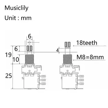 Musiclily Pro Alamă Plin Metric Dimensiuni Controlul Vase A250K Push/Pull Audio Conica Potențiometre pentru Chitara(Set de 2)