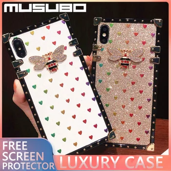 Musubo de Lux piața 3D de Albine Caz de Telefon Pentru Samsung Nota 20 8 9 10 S8 S9 S10 plus A70 51 de Moda Inima Sclipici Coque Fată Capac