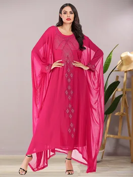 Musulman Caftan Abaya Rochie De Sifon De Diamant Lung Halat Tunica Ramadan Islamic Femei Maneci Liliac Turcia Eid Caftan Marocan Dubai Arabe