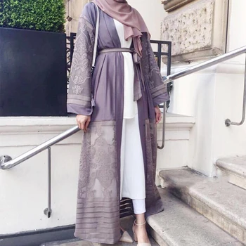 Musulman Deschide Abaya Broderie Plasă Dubai Robă Lungă Hijab Dresss Femei Caftan Dantela-up Kimono Jubah Haine Islamice Arabe Uza