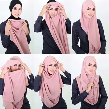Musulman HijabsTurbanet Văl de Moda Simplu Balon Șifon Eșarfă pentru Femei Hijab Folie de Culoare Solidă Șaluri Bentita