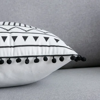 [MUZE-U] Bohemia negru & alb geometrice catifea pernele de acoperire 45*45 30*50 mingea ciucure acasă de pernă față de pernă scaun de birou