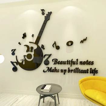Muzica Acrilice Decorative Autocolante De Perete Chitara Note Muzicale Muzică Clasă Autocolante Camera De Zi Dormitor Fundal Autocolant De Perete