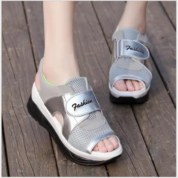 MVVJKE Vara pentru Femei Sandale Casual Ochiuri+Microfibra Pantofi Respirabil Femeie Confortabil Pene Dantela Platforma Sandalias