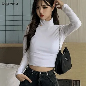Mânecă lungă T-shirt Femei Plus de Catifea Groasă Guler Stil coreean Toate-meci de Bază Casual, Simplu, Cald Topuri Chic Elastic Subțire