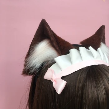 Mână de Lucru de culoare Maro Pisica Neko Fox Urechi Cerc Păr Banda de Păr Hoop Lolita NEKOPARA Cosplay Costum Accesorii