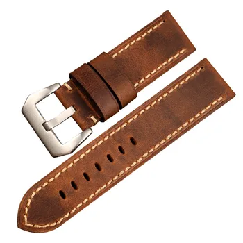 Mână-pliat Italian din piele Watchband 24MM handmade-bratara din piele pentru barbati compatibil cu PAM111 441 bronz ceas