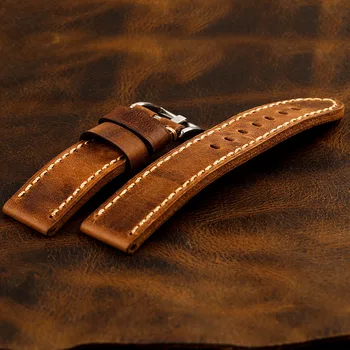 Mână-pliat Italian din piele Watchband 24MM handmade-bratara din piele pentru barbati compatibil cu PAM111 441 bronz ceas