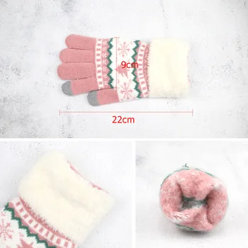 Mănuși Tricotate Pentru Femei De Iarnă Plină Deget Degetul Vintage Sex Feminin Pom De Crăciun Cu Zăpadă Îngroșa Touch Ecran Mănuși Doamnelor Cald Luvas