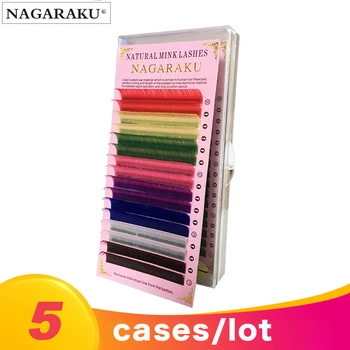 Nagaraku 5 cazuri 16rows/tava 8 Culori Gene Maquiagem Face Nurca Genele de Culoare Curcubeu Geană Moale Cilios Lumina Naturala