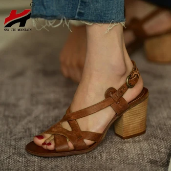 NAN JIU MUNTE 2019 Vara sandale cu Toc Sandale Femei Retro Confort Toc Pătrat Spate Glezna Curea Sandale 3 Culori