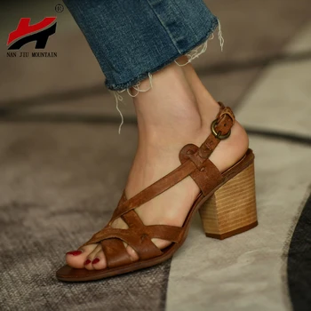 NAN JIU MUNTE 2019 Vara sandale cu Toc Sandale Femei Retro Confort Toc Pătrat Spate Glezna Curea Sandale 3 Culori