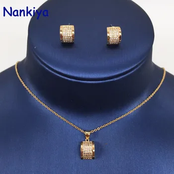 Nankiya Nou Design Clasic Dazz Set de Bijuterii Cu Alb AAA Zircon Cubic Drăguț Cupru Bijuterii Stud Cercei si Colier Seturi NC225