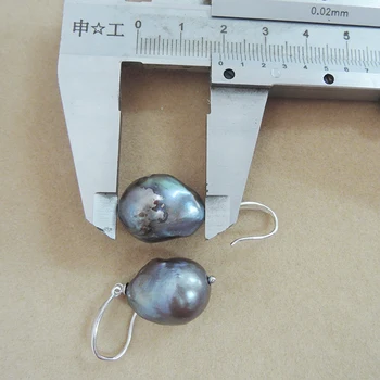 Natura de apă dulce pearl cercei cu argint 925 cârlig -14-23 mm mare baroc pearl earring ,negru pe moarte baroc pearl